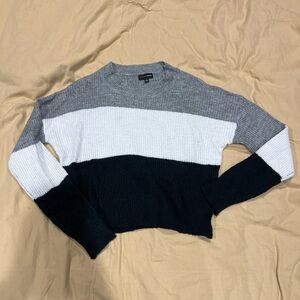 Ambiance Women's Colorblock Sweater - Gray, White, Black